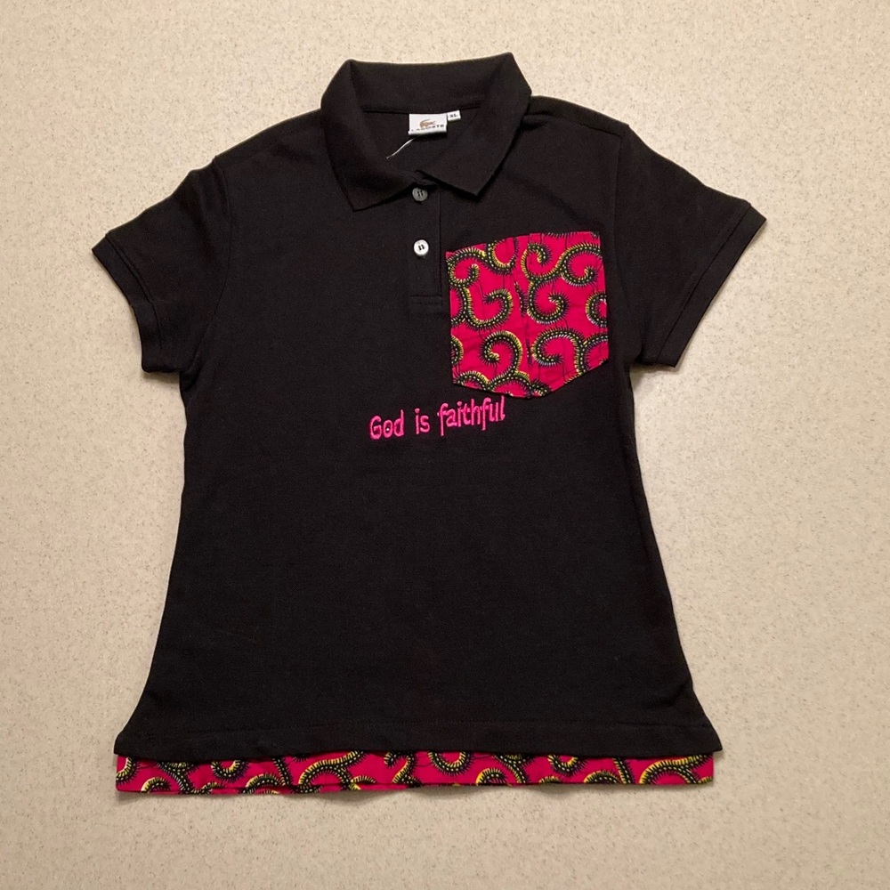 Lacoste NWOT Custom Polo Youth Size XL Black Pink  "God is faithful" - Picture 7 of 11